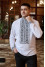 Men's embroidered shirt "Tryzub" in milky color with black ornament