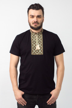 Men's T-shirt "Vasylko" in black with brown ornament