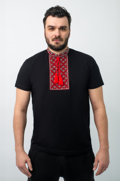 Men's T-shirt "Vasylko" in black with red ornament