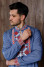 Men's embroidered shirt "Yaromyr" in jeans color with red ornament